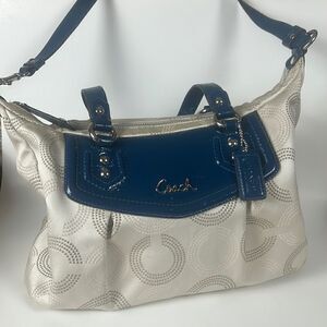 COACH ASHLEY Signature C Cloth Satchel shoulder bag Ivory/Peacock cross body
